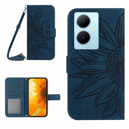 Skin Feel Sun Flower เคสโทรศัพท์หนังพลิกลายนูนพร้อมเชือกเส้นเล็ก, For vivo V50 5G Global, For vivo Y03 4G, For vivo Y200e / Y100 IDN / V30 Lite India 5G, For vivo Y78+