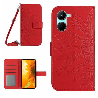 Skin Feel Sun Flower เคสโทรศัพท์หนังพลิกลายนูนพร้อมเชือกเส้นเล็ก, For vivo V50 5G Global, For vivo Y03 4G, For vivo Y200e / Y100 IDN / V30 Lite India 5G, For vivo Y78+