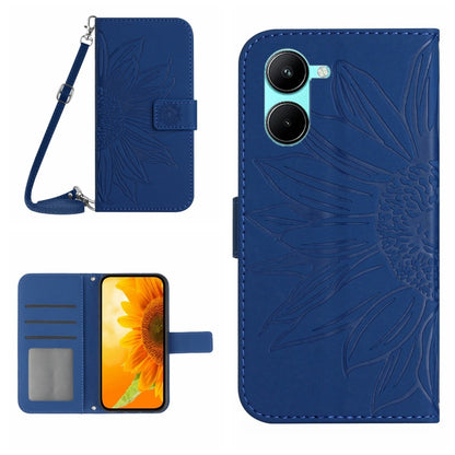 Skin Feel Sun Flower เคสโทรศัพท์หนังพลิกลายนูนพร้อมเชือกเส้นเล็ก, For vivo V50 5G Global, For vivo Y03 4G, For vivo Y200e / Y100 IDN / V30 Lite India 5G, For vivo Y78+