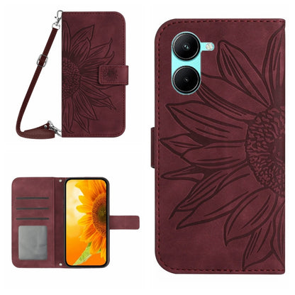 Skin Feel Sun Flower เคสโทรศัพท์หนังพลิกลายนูนพร้อมเชือกเส้นเล็ก, For vivo V50 5G Global, For vivo Y03 4G, For vivo Y200e / Y100 IDN / V30 Lite India 5G, For vivo Y78+