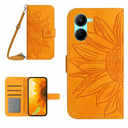 Skin Feel Sun Flower เคสโทรศัพท์หนังพลิกลายนูนพร้อมเชือกเส้นเล็ก, For vivo V50 5G Global, For vivo Y03 4G, For vivo Y200e / Y100 IDN / V30 Lite India 5G, For vivo Y78+