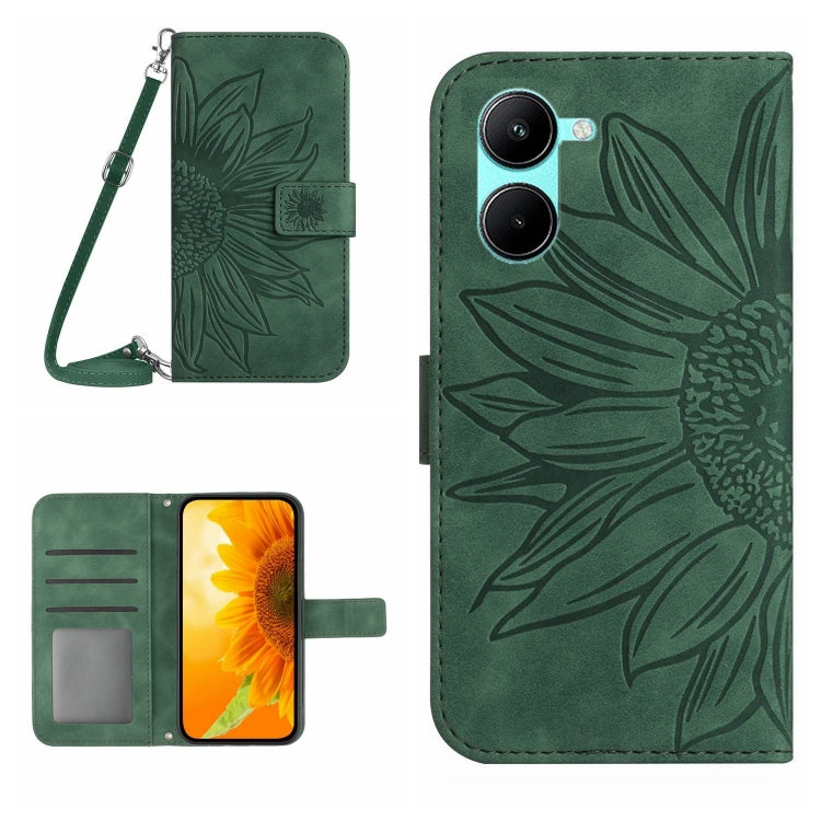 Skin Feel Sun Flower เคสโทรศัพท์หนังพลิกลายนูนพร้อมเชือกเส้นเล็ก, For vivo V50 5G Global, For vivo Y03 4G, For vivo Y200e / Y100 IDN / V30 Lite India 5G, For vivo Y78+