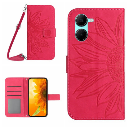 Skin Feel Sun Flower เคสโทรศัพท์หนังพลิกลายนูนพร้อมเชือกเส้นเล็ก, For vivo V50 5G Global, For vivo Y03 4G, For vivo Y200e / Y100 IDN / V30 Lite India 5G, For vivo Y78+