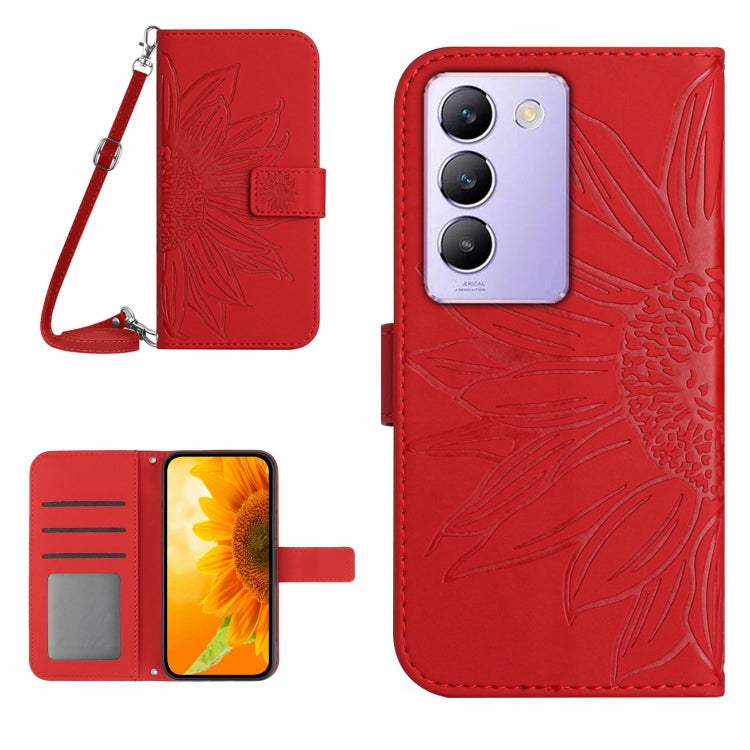 Skin Feel Sun Flower เคสโทรศัพท์หนังพลิกลายนูนพร้อมเชือกเส้นเล็ก, For vivo V50 5G Global, For vivo Y03 4G, For vivo Y200e / Y100 IDN / V30 Lite India 5G, For vivo Y78+