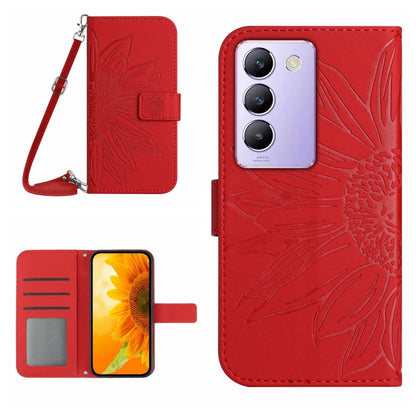 Skin Feel Sun Flower เคสโทรศัพท์หนังพลิกลายนูนพร้อมเชือกเส้นเล็ก, For vivo V50 5G Global, For vivo Y03 4G, For vivo Y200e / Y100 IDN / V30 Lite India 5G, For vivo Y78+