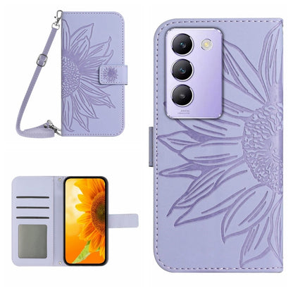 Skin Feel Sun Flower เคสโทรศัพท์หนังพลิกลายนูนพร้อมเชือกเส้นเล็ก, For vivo V50 5G Global, For vivo Y03 4G, For vivo Y200e / Y100 IDN / V30 Lite India 5G, For vivo Y78+