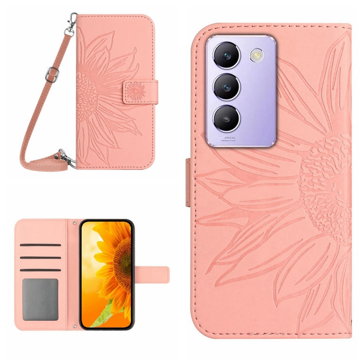 Skin Feel Sun Flower เคสโทรศัพท์หนังพลิกลายนูนพร้อมเชือกเส้นเล็ก, For vivo V50 5G Global, For vivo Y03 4G, For vivo Y200e / Y100 IDN / V30 Lite India 5G, For vivo Y78+