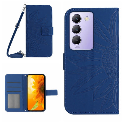 Skin Feel Sun Flower เคสโทรศัพท์หนังพลิกลายนูนพร้อมเชือกเส้นเล็ก, For vivo V50 5G Global, For vivo Y03 4G, For vivo Y200e / Y100 IDN / V30 Lite India 5G, For vivo Y78+
