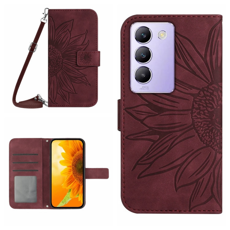Skin Feel Sun Flower เคสโทรศัพท์หนังพลิกลายนูนพร้อมเชือกเส้นเล็ก, For vivo V50 5G Global, For vivo Y03 4G, For vivo Y200e / Y100 IDN / V30 Lite India 5G, For vivo Y78+