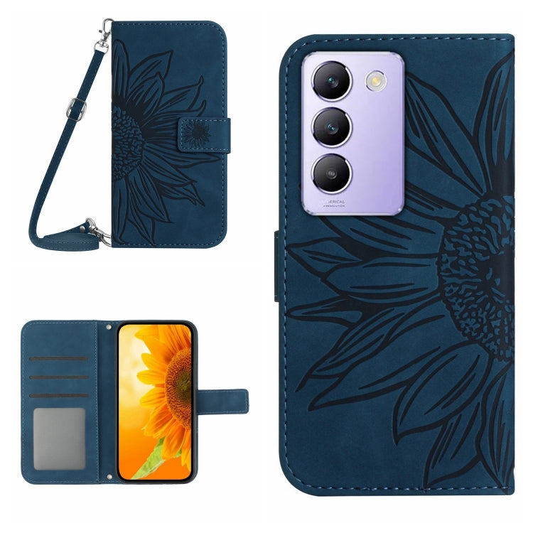 Skin Feel Sun Flower เคสโทรศัพท์หนังพลิกลายนูนพร้อมเชือกเส้นเล็ก, For vivo V50 5G Global, For vivo Y03 4G, For vivo Y200e / Y100 IDN / V30 Lite India 5G, For vivo Y78+