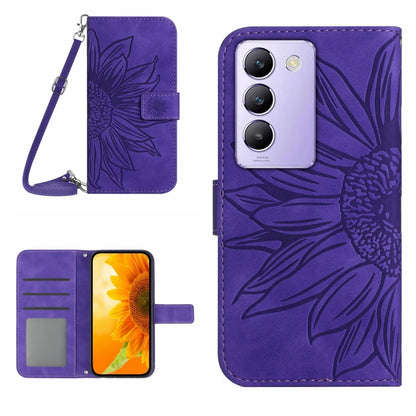 Skin Feel Sun Flower เคสโทรศัพท์หนังพลิกลายนูนพร้อมเชือกเส้นเล็ก, For vivo V50 5G Global, For vivo Y03 4G, For vivo Y200e / Y100 IDN / V30 Lite India 5G, For vivo Y78+
