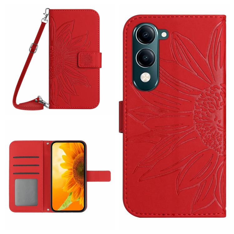 Skin Feel Sun Flower เคสโทรศัพท์หนังพลิกลายนูนพร้อมเชือกเส้นเล็ก, For vivo Y39 5G Global, For vivo V50 Lite 5G, For vivo Y04 4G / Y29s 5G, For vivo Y29 4G Global