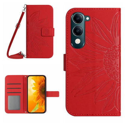 Skin Feel Sun Flower เคสโทรศัพท์หนังพลิกลายนูนพร้อมเชือกเส้นเล็ก, For vivo Y39 5G Global, For vivo V50 Lite 5G, For vivo Y04 4G / Y29s 5G, For vivo Y29 4G Global