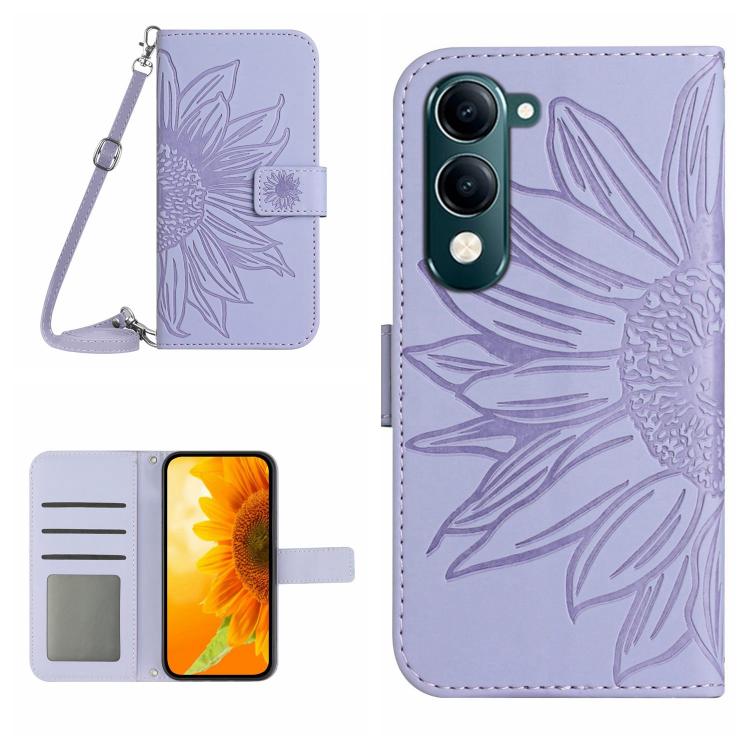 Skin Feel Sun Flower เคสโทรศัพท์หนังพลิกลายนูนพร้อมเชือกเส้นเล็ก, For vivo Y39 5G Global, For vivo V50 Lite 5G, For vivo Y04 4G / Y29s 5G, For vivo Y29 4G Global