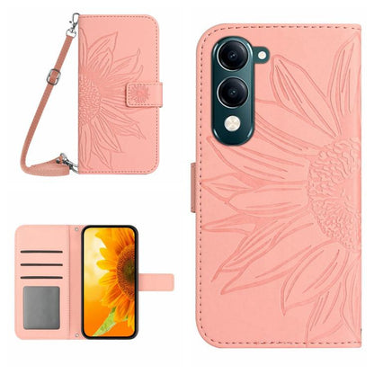 Skin Feel Sun Flower เคสโทรศัพท์หนังพลิกลายนูนพร้อมเชือกเส้นเล็ก, For vivo Y39 5G Global, For vivo V50 Lite 5G, For vivo Y04 4G / Y29s 5G, For vivo Y29 4G Global