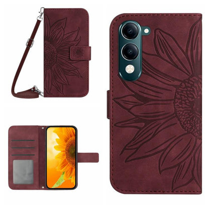 Skin Feel Sun Flower เคสโทรศัพท์หนังพลิกลายนูนพร้อมเชือกเส้นเล็ก, For vivo Y39 5G Global, For vivo V50 Lite 5G, For vivo Y04 4G / Y29s 5G, For vivo Y29 4G Global