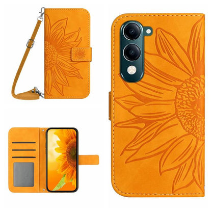 Skin Feel Sun Flower เคสโทรศัพท์หนังพลิกลายนูนพร้อมเชือกเส้นเล็ก, For vivo Y39 5G Global, For vivo V50 Lite 5G, For vivo Y04 4G / Y29s 5G, For vivo Y29 4G Global
