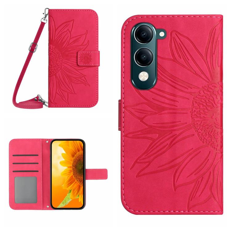 Skin Feel Sun Flower เคสโทรศัพท์หนังพลิกลายนูนพร้อมเชือกเส้นเล็ก, For vivo Y39 5G Global, For vivo V50 Lite 5G, For vivo Y04 4G / Y29s 5G, For vivo Y29 4G Global