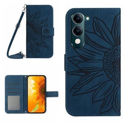 Skin Feel Sun Flower เคสโทรศัพท์หนังพลิกลายนูนพร้อมเชือกเส้นเล็ก, For vivo Y39 5G Global, For vivo V50 Lite 5G, For vivo Y04 4G / Y29s 5G, For vivo Y29 4G Global