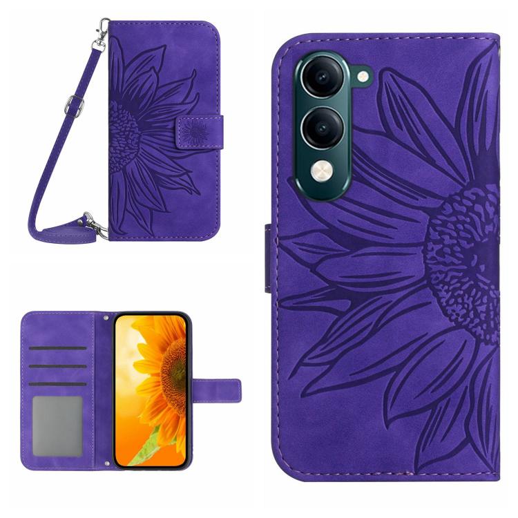 Skin Feel Sun Flower เคสโทรศัพท์หนังพลิกลายนูนพร้อมเชือกเส้นเล็ก, For vivo Y39 5G Global, For vivo V50 Lite 5G, For vivo Y04 4G / Y29s 5G, For vivo Y29 4G Global