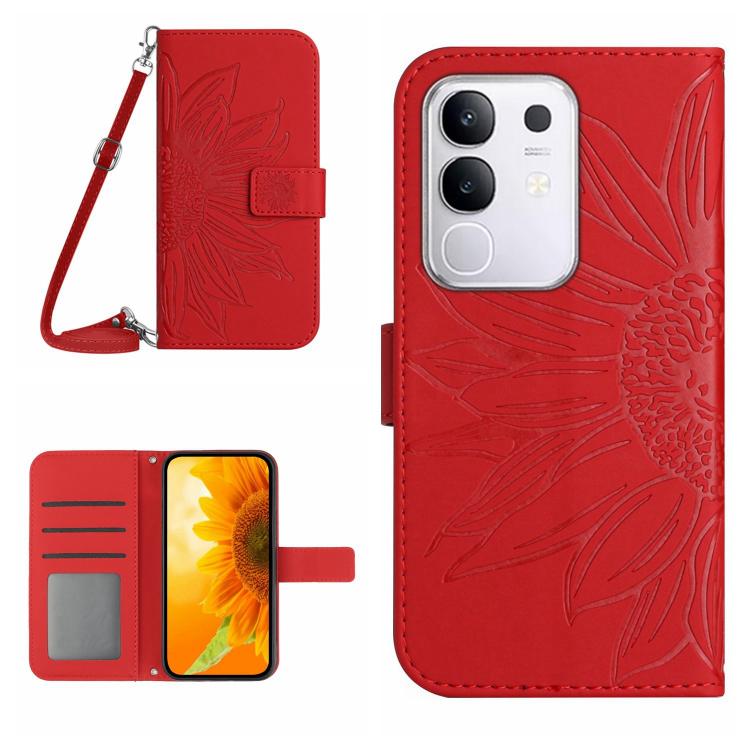 Skin Feel Sun Flower เคสโทรศัพท์หนังพลิกลายนูนพร้อมเชือกเส้นเล็ก, For vivo Y39 5G Global, For vivo V50 Lite 5G, For vivo Y04 4G / Y29s 5G, For vivo Y29 4G Global