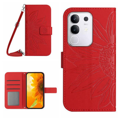 Skin Feel Sun Flower เคสโทรศัพท์หนังพลิกลายนูนพร้อมเชือกเส้นเล็ก, For vivo Y39 5G Global, For vivo V50 Lite 5G, For vivo Y04 4G / Y29s 5G, For vivo Y29 4G Global