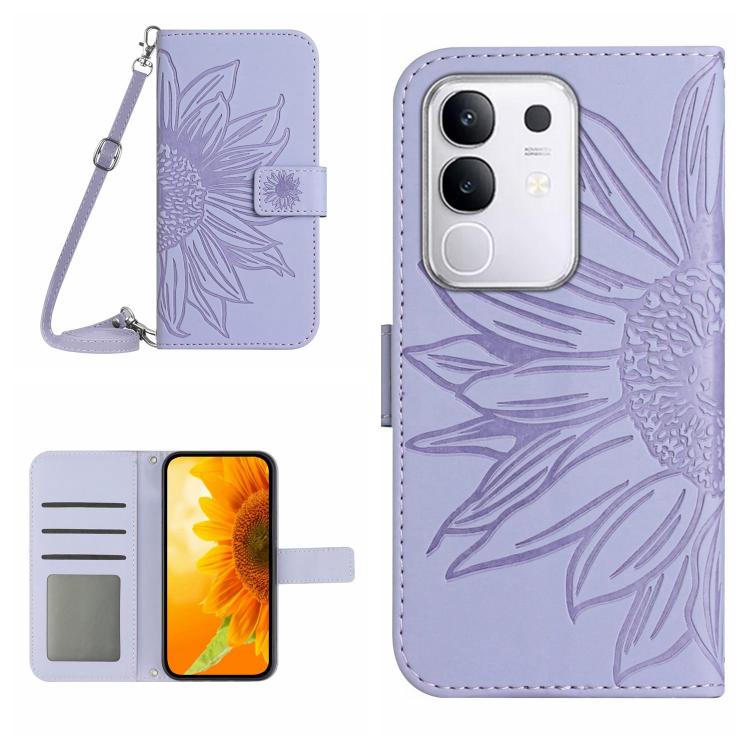 Skin Feel Sun Flower เคสโทรศัพท์หนังพลิกลายนูนพร้อมเชือกเส้นเล็ก, For vivo Y39 5G Global, For vivo V50 Lite 5G, For vivo Y04 4G / Y29s 5G, For vivo Y29 4G Global
