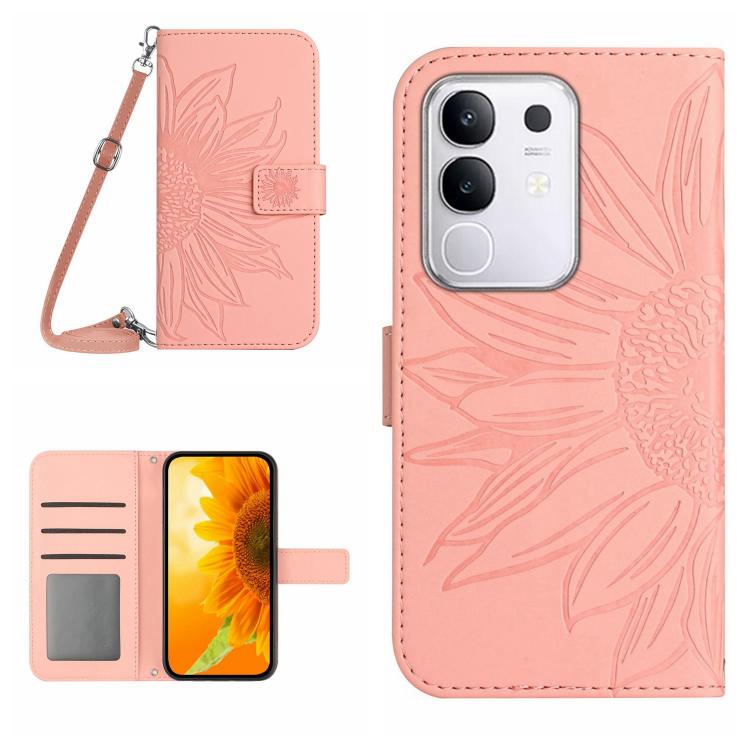 Skin Feel Sun Flower เคสโทรศัพท์หนังพลิกลายนูนพร้อมเชือกเส้นเล็ก, For vivo Y39 5G Global, For vivo V50 Lite 5G, For vivo Y04 4G / Y29s 5G, For vivo Y29 4G Global