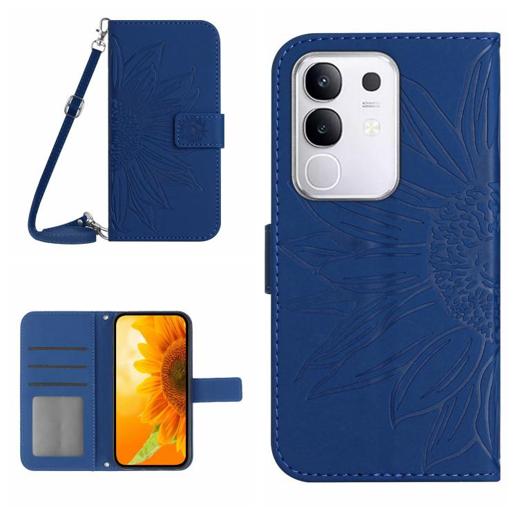 Skin Feel Sun Flower เคสโทรศัพท์หนังพลิกลายนูนพร้อมเชือกเส้นเล็ก, For vivo Y39 5G Global, For vivo V50 Lite 5G, For vivo Y04 4G / Y29s 5G, For vivo Y29 4G Global