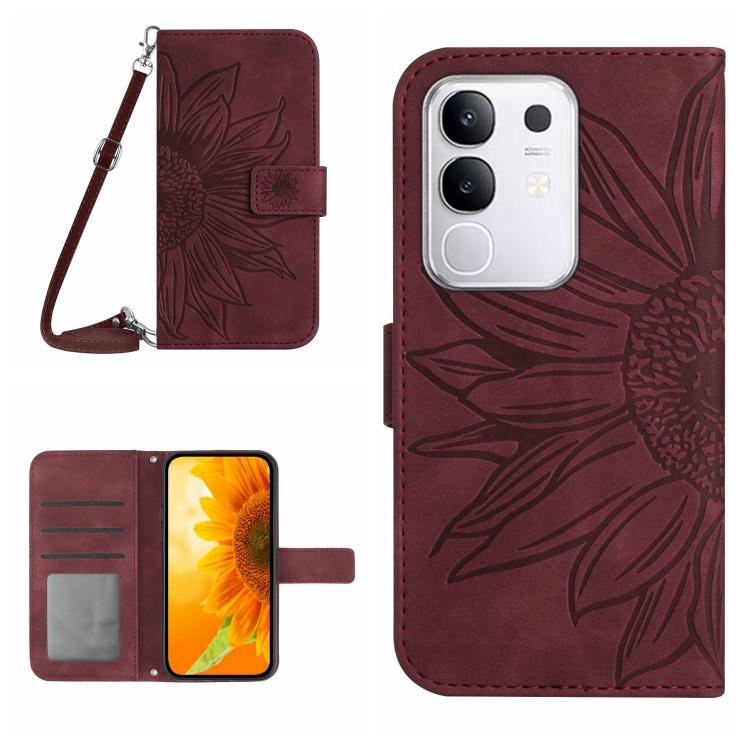 Skin Feel Sun Flower เคสโทรศัพท์หนังพลิกลายนูนพร้อมเชือกเส้นเล็ก, For vivo Y39 5G Global, For vivo V50 Lite 5G, For vivo Y04 4G / Y29s 5G, For vivo Y29 4G Global