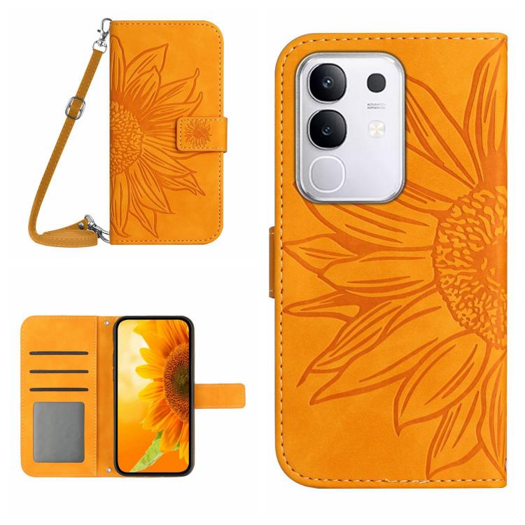Skin Feel Sun Flower เคสโทรศัพท์หนังพลิกลายนูนพร้อมเชือกเส้นเล็ก, For vivo Y39 5G Global, For vivo V50 Lite 5G, For vivo Y04 4G / Y29s 5G, For vivo Y29 4G Global