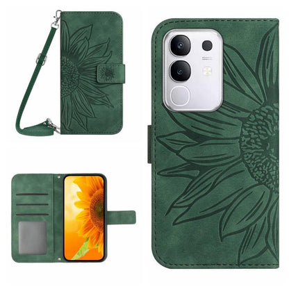 Skin Feel Sun Flower เคสโทรศัพท์หนังพลิกลายนูนพร้อมเชือกเส้นเล็ก, For vivo Y39 5G Global, For vivo V50 Lite 5G, For vivo Y04 4G / Y29s 5G, For vivo Y29 4G Global
