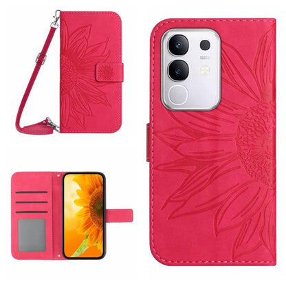 Skin Feel Sun Flower เคสโทรศัพท์หนังพลิกลายนูนพร้อมเชือกเส้นเล็ก, For vivo Y39 5G Global, For vivo V50 Lite 5G, For vivo Y04 4G / Y29s 5G, For vivo Y29 4G Global