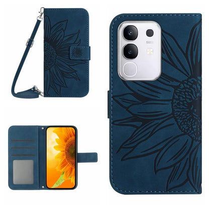 Skin Feel Sun Flower เคสโทรศัพท์หนังพลิกลายนูนพร้อมเชือกเส้นเล็ก, For vivo Y39 5G Global, For vivo V50 Lite 5G, For vivo Y04 4G / Y29s 5G, For vivo Y29 4G Global