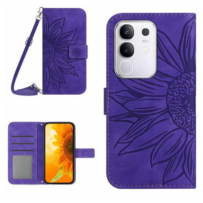Skin Feel Sun Flower เคสโทรศัพท์หนังพลิกลายนูนพร้อมเชือกเส้นเล็ก, For vivo Y39 5G Global, For vivo V50 Lite 5G, For vivo Y04 4G / Y29s 5G, For vivo Y29 4G Global
