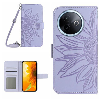 Skin Feel Sun Flower เคสโทรศัพท์หนังพลิกลายนูนพร้อมเชือกเส้นเล็ก, For vivo Y39 5G Global, For vivo V50 Lite 5G, For vivo Y04 4G / Y29s 5G, For vivo Y29 4G Global