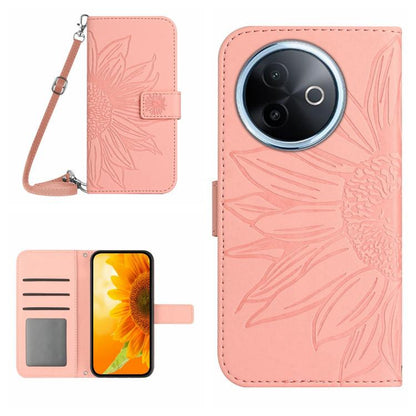 Skin Feel Sun Flower เคสโทรศัพท์หนังพลิกลายนูนพร้อมเชือกเส้นเล็ก, For vivo Y39 5G Global, For vivo V50 Lite 5G, For vivo Y04 4G / Y29s 5G, For vivo Y29 4G Global