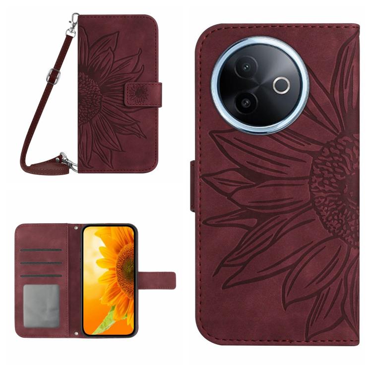 Skin Feel Sun Flower เคสโทรศัพท์หนังพลิกลายนูนพร้อมเชือกเส้นเล็ก, For vivo Y39 5G Global, For vivo V50 Lite 5G, For vivo Y04 4G / Y29s 5G, For vivo Y29 4G Global