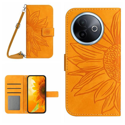 Skin Feel Sun Flower เคสโทรศัพท์หนังพลิกลายนูนพร้อมเชือกเส้นเล็ก, For vivo Y39 5G Global, For vivo V50 Lite 5G, For vivo Y04 4G / Y29s 5G, For vivo Y29 4G Global