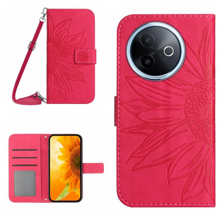 Skin Feel Sun Flower เคสโทรศัพท์หนังพลิกลายนูนพร้อมเชือกเส้นเล็ก, For vivo Y39 5G Global, For vivo V50 Lite 5G, For vivo Y04 4G / Y29s 5G, For vivo Y29 4G Global