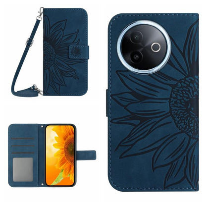 Skin Feel Sun Flower เคสโทรศัพท์หนังพลิกลายนูนพร้อมเชือกเส้นเล็ก, For vivo Y39 5G Global, For vivo V50 Lite 5G, For vivo Y04 4G / Y29s 5G, For vivo Y29 4G Global