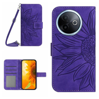 Skin Feel Sun Flower เคสโทรศัพท์หนังพลิกลายนูนพร้อมเชือกเส้นเล็ก, For vivo Y39 5G Global, For vivo V50 Lite 5G, For vivo Y04 4G / Y29s 5G, For vivo Y29 4G Global