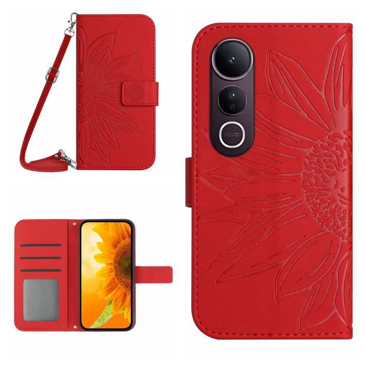 Skin Feel Sun Flower เคสโทรศัพท์หนังพลิกลายนูนพร้อมเชือกเส้นเล็ก, For vivo Y39 5G Global, For vivo V50 Lite 5G, For vivo Y04 4G / Y29s 5G, For vivo Y29 4G Global
