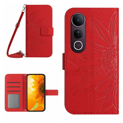 Skin Feel Sun Flower เคสโทรศัพท์หนังพลิกลายนูนพร้อมเชือกเส้นเล็ก, For vivo Y39 5G Global, For vivo V50 Lite 5G, For vivo Y04 4G / Y29s 5G, For vivo Y29 4G Global