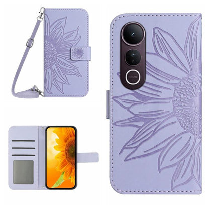 Skin Feel Sun Flower เคสโทรศัพท์หนังพลิกลายนูนพร้อมเชือกเส้นเล็ก, For vivo Y39 5G Global, For vivo V50 Lite 5G, For vivo Y04 4G / Y29s 5G, For vivo Y29 4G Global