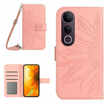 Skin Feel Sun Flower เคสโทรศัพท์หนังพลิกลายนูนพร้อมเชือกเส้นเล็ก, For vivo Y39 5G Global, For vivo V50 Lite 5G, For vivo Y04 4G / Y29s 5G, For vivo Y29 4G Global