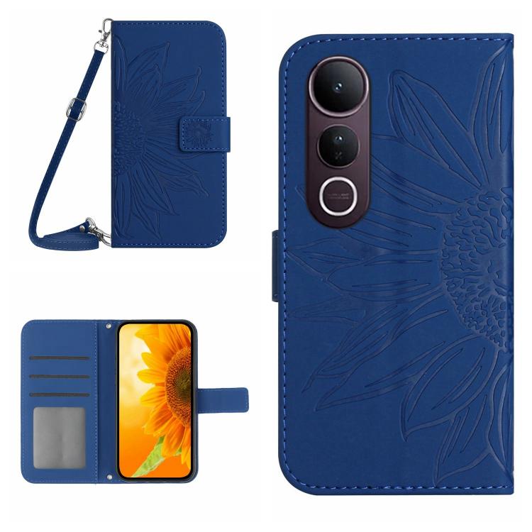 Skin Feel Sun Flower เคสโทรศัพท์หนังพลิกลายนูนพร้อมเชือกเส้นเล็ก, For vivo Y39 5G Global, For vivo V50 Lite 5G, For vivo Y04 4G / Y29s 5G, For vivo Y29 4G Global