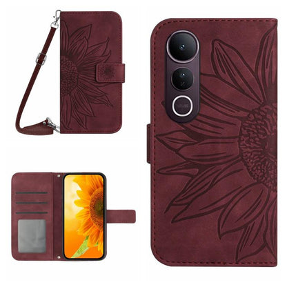 Skin Feel Sun Flower เคสโทรศัพท์หนังพลิกลายนูนพร้อมเชือกเส้นเล็ก, For vivo Y39 5G Global, For vivo V50 Lite 5G, For vivo Y04 4G / Y29s 5G, For vivo Y29 4G Global