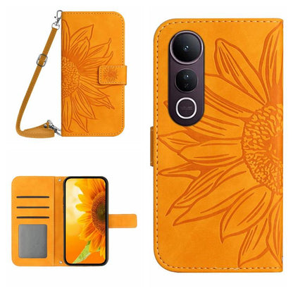 Skin Feel Sun Flower เคสโทรศัพท์หนังพลิกลายนูนพร้อมเชือกเส้นเล็ก, For vivo Y39 5G Global, For vivo V50 Lite 5G, For vivo Y04 4G / Y29s 5G, For vivo Y29 4G Global