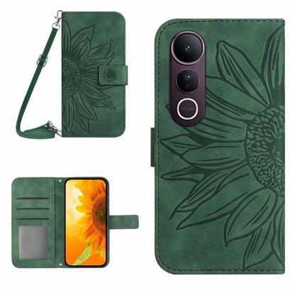 Skin Feel Sun Flower เคสโทรศัพท์หนังพลิกลายนูนพร้อมเชือกเส้นเล็ก, For vivo Y39 5G Global, For vivo V50 Lite 5G, For vivo Y04 4G / Y29s 5G, For vivo Y29 4G Global